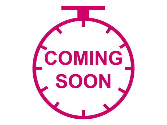 Stylised stop-watch "coming soon" label