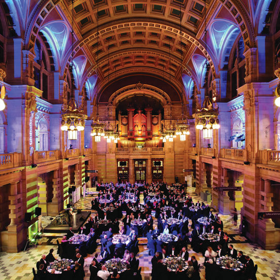 Main hall of the Baroque-style Kelvingrove Art Gallery and Museum, during a gala dinner with large round tables