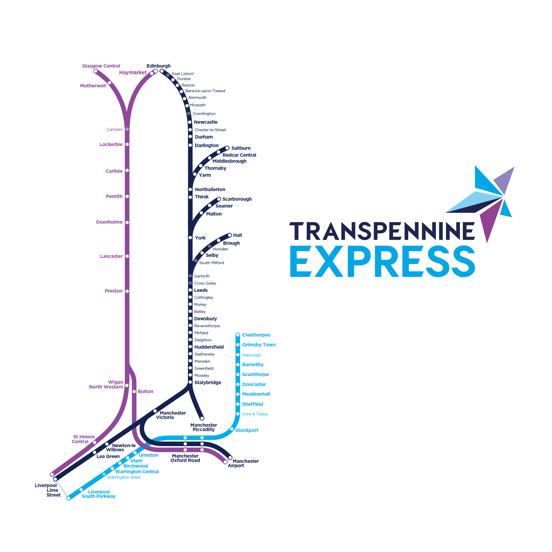 Route map of the the Transpennine Express